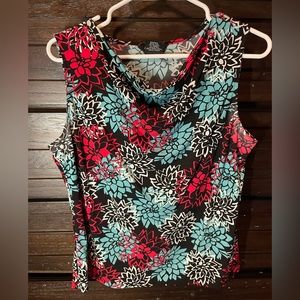 George Stretch Sleeveless Floral Blouse black with white, red and teal flowers